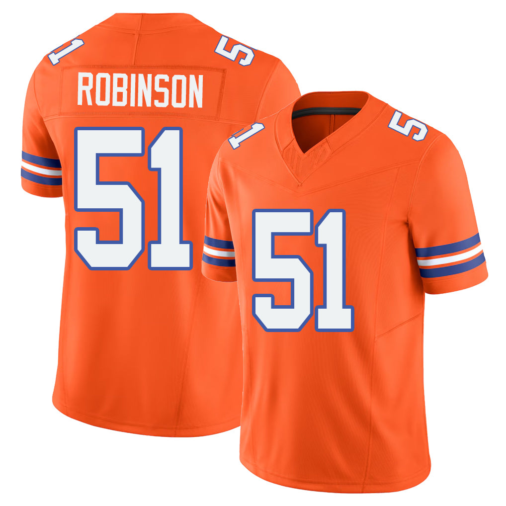 Denver #51 Robinson Player Football V Neck Short Sleeve Orange Jersey Que For Men Youth Women Gift
