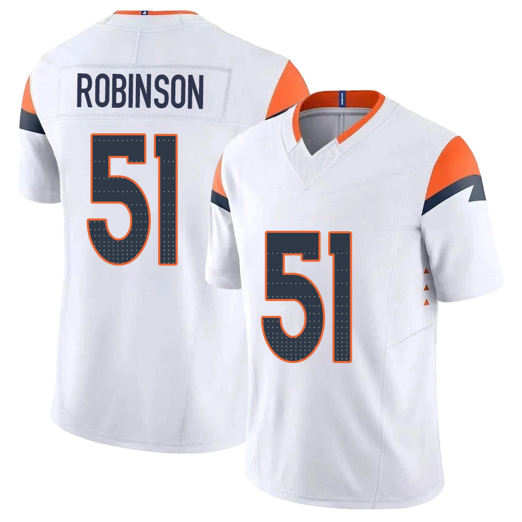 Denver #51 Robinson Player Football V Neck Short Sleeve White Jersey Que For Men Youth Women Gift