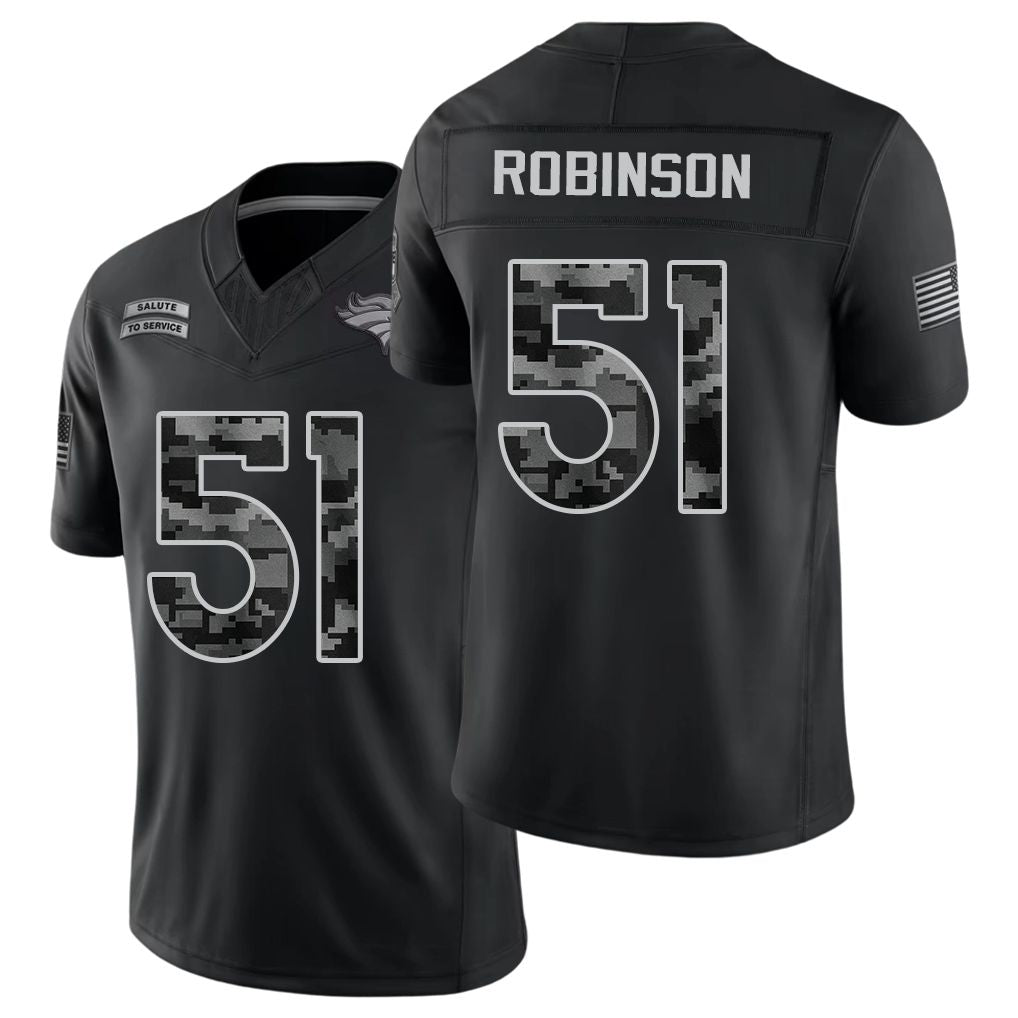 Denver #51 Robinson Player Football V Neck Short Sleeve Black Jersey Que For Men Youth Women Gift