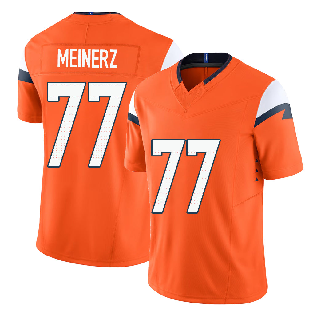Denver #77 Meinerz Player Football V Neck Short Sleeve Jersey Orange Quinn For Men Youth Women Gift
