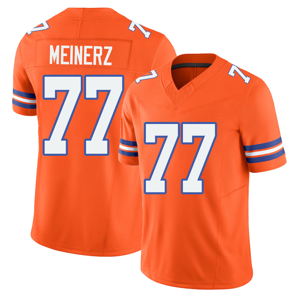 Denver #77 Meinerz Player Football V Neck Short Sleeve Orange Jersey Quinn For Men Youth Women Gift
