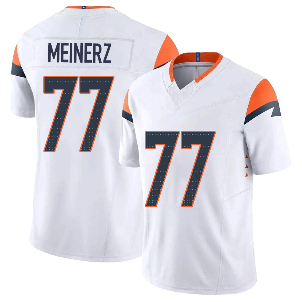 Denver #77 Meinerz Player Football V Neck Short Sleeve White Jersey Quinn For Men Youth Women Gift