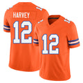 Denver #12 Harvey Player Football V Neck Short Sleeve Orange Jersey RJ For Men Youth Women Gift