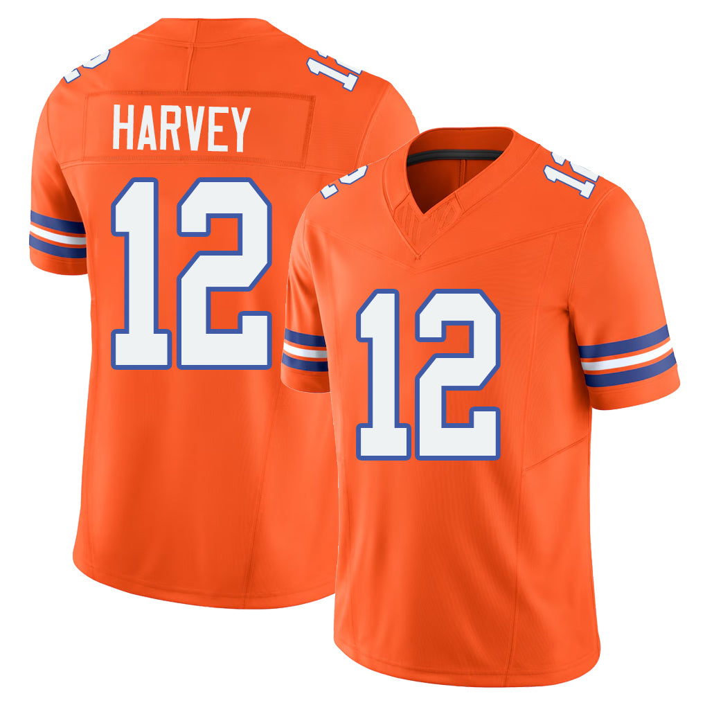 Denver #12 Harvey Player Football V Neck Short Sleeve Orange Jersey RJ For Men Youth Women Gift