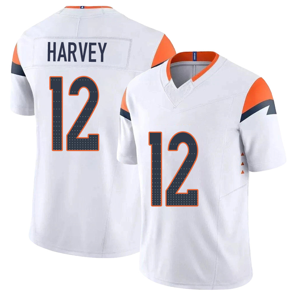 Denver #12 Harvey Player Football V Neck Short Sleeve White Jersey RJ For Men Youth Women Gift