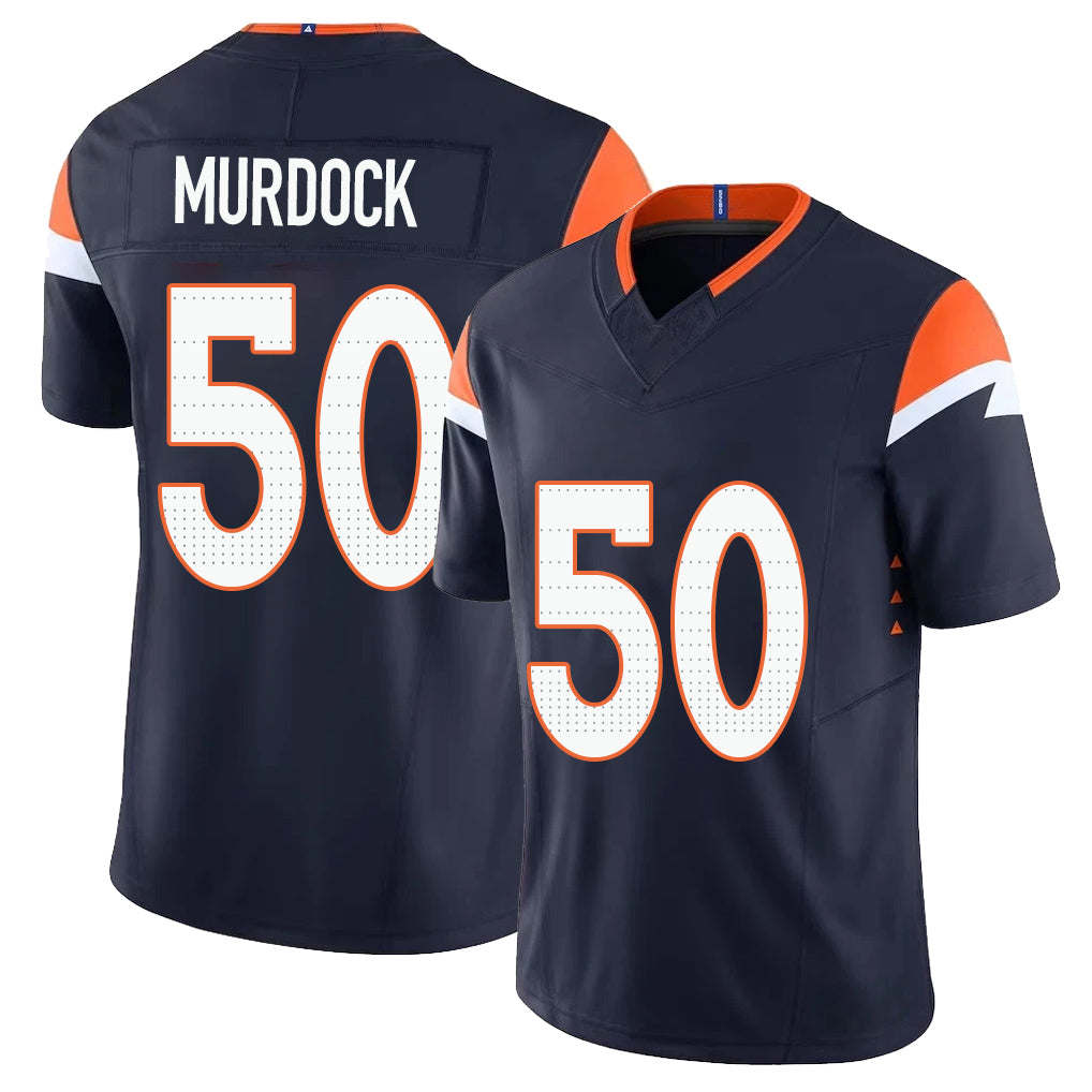 Denver #50 Murdock Player Football V Neck Short Sleeve Navy Jersey Red For Men Youth Women Gift