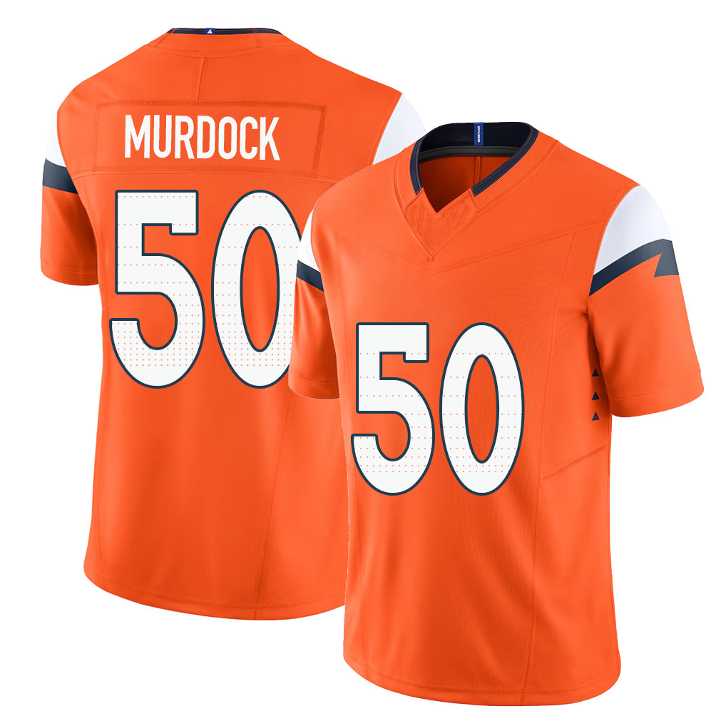 Denver #50 Murdock Player Football V Neck Short Sleeve Jersey Orange Red For Men Youth Women Gift