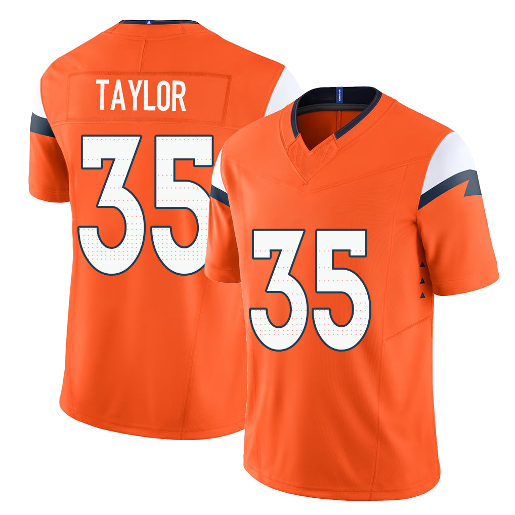Denver #35 Taylor Player Football V Neck Short Sleeve Jersey Orange Reese For Men Youth Women Gift