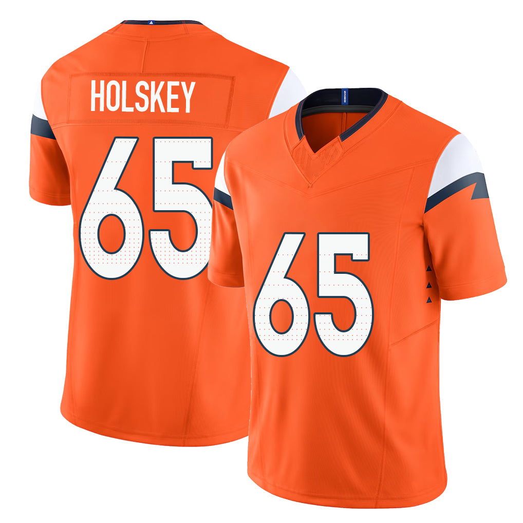 Denver #65 Holskey Player Football V Neck Short Sleeve Jersey Orange Reid For Men Youth Women Gift