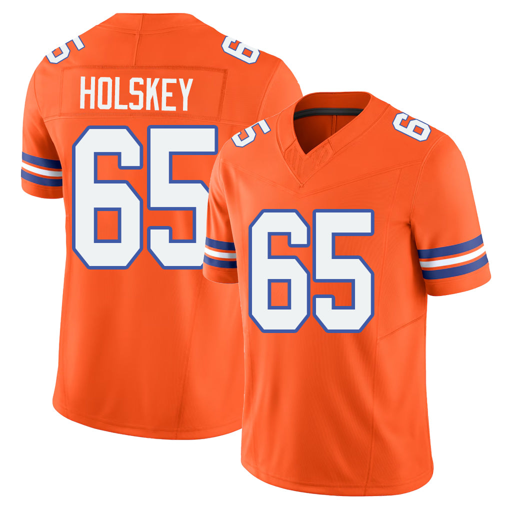 Denver #65 Holskey Player Football V Neck Short Sleeve Orange Jersey Reid For Men Youth Women Gift