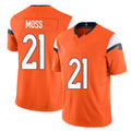 Denver #21 Moss Player Football V Neck Short Sleeve Jersey Orange Riley For Men Youth Women Gift