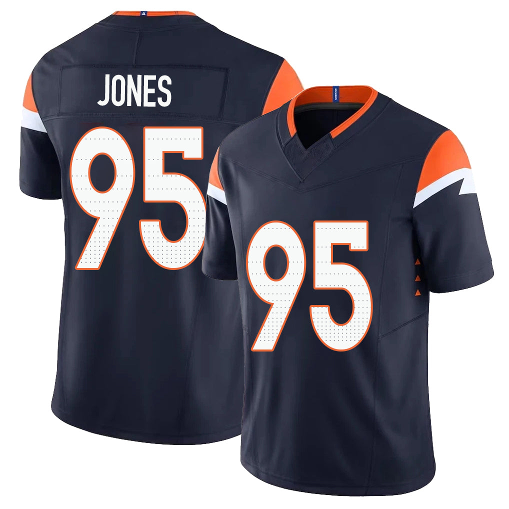 Denver #95 Jones Player Football V Neck Short Sleeve Navy Jersey Sai'vion For Men Youth Women Gift