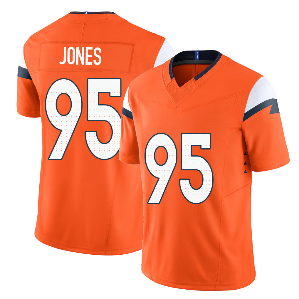 Denver #95 Jones Player Football V Neck Short Sleeve Jersey Orange Sai'vion For Men Youth Women Gift