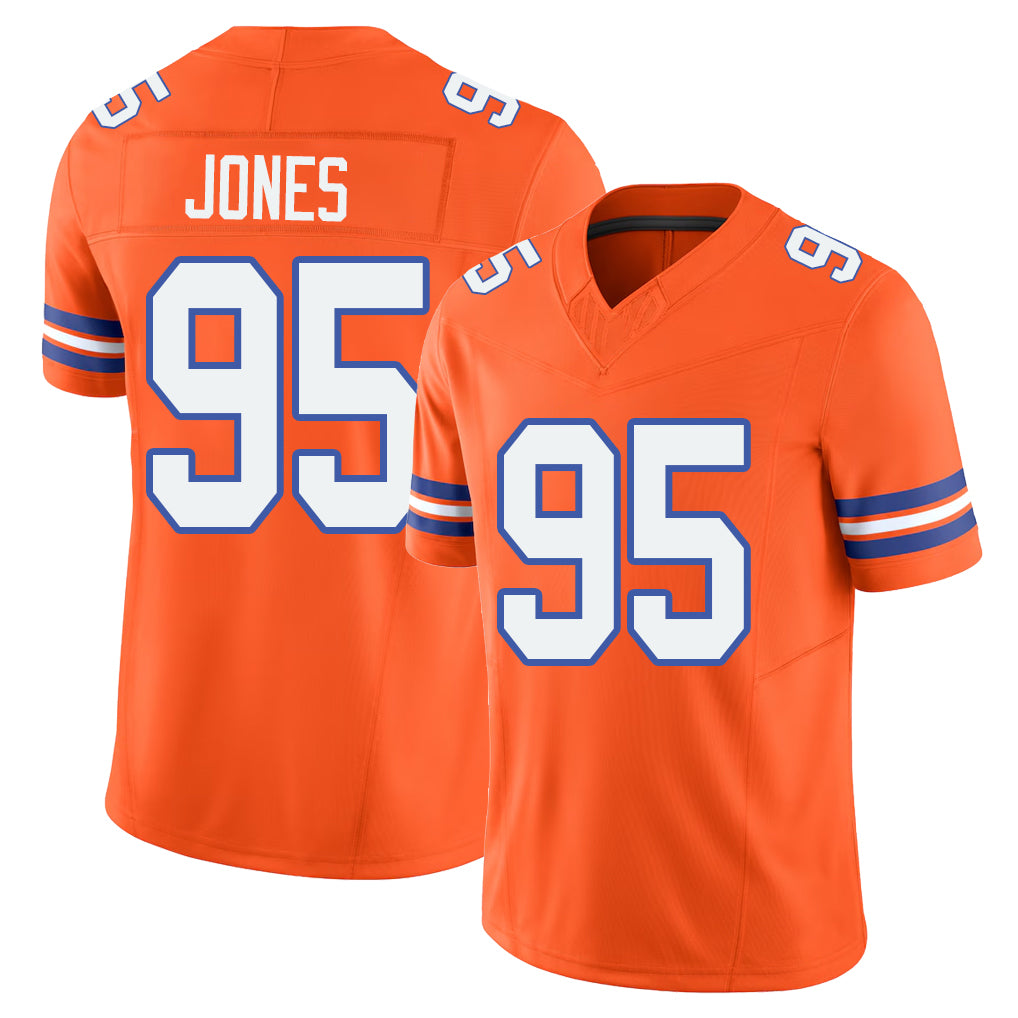 Denver #95 Jones Player Football V Neck Short Sleeve Orange Jersey Sai'vion For Men Youth Women Gift