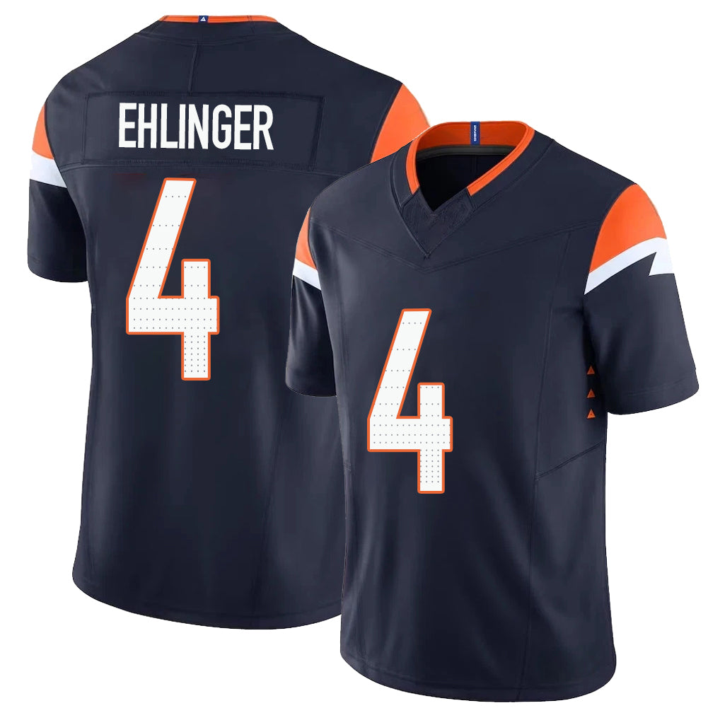 Denver #4 Ehlinger Player Football V Neck Short Sleeve Navy Jersey Sam For Men Youth Women Gift