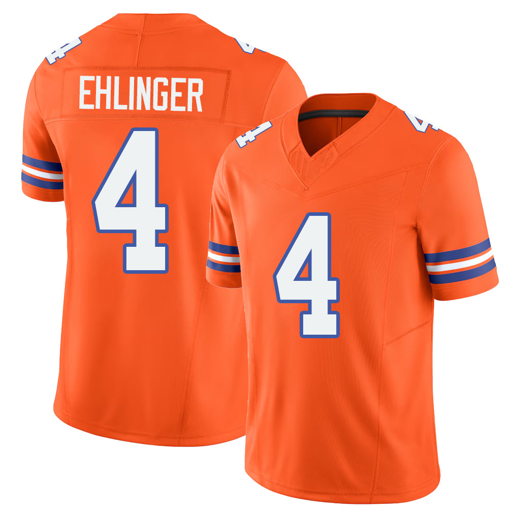 Denver #4 Ehlinger Player Football V Neck Short Sleeve Orange Jersey Sam For Men Youth Women Gift