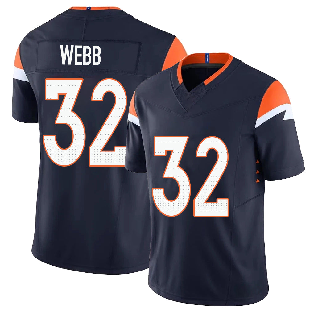 Denver #32 Webb Player Football V Neck Short Sleeve Navy Jersey Sam For Men Youth Women Gift
