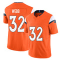 Denver #32 Webb Player Football V Neck Short Sleeve Jersey Orange Sam For Men Youth Women Gift