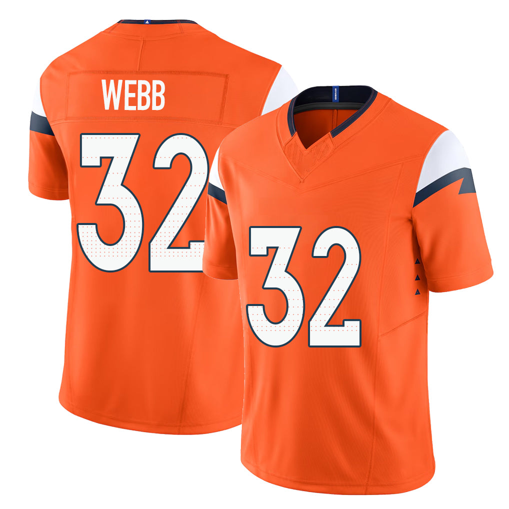 Denver #32 Webb Player Football V Neck Short Sleeve Jersey Orange Sam For Men Youth Women Gift