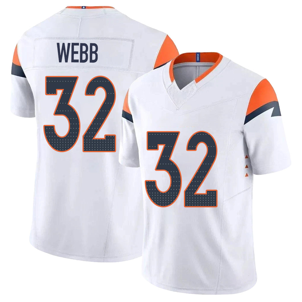 Denver #32 Webb Player Football V Neck Short Sleeve White Jersey Sam For Men Youth Women Gift