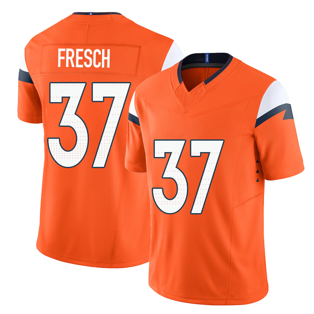 Denver #37 Fresch Player Football V Neck Short Sleeve Jersey Orange Sean For Men Youth Women Gift