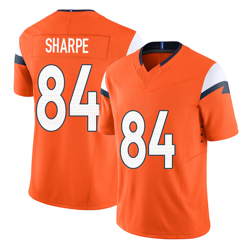 Denver #84 Sharpe Player Football V Neck Short Sleeve Jersey Orange Shannon For Men Youth Women Gift