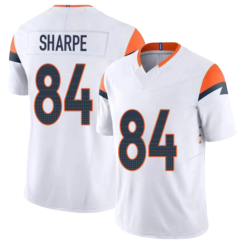 Denver #84 Sharpe Player Football V Neck Short Sleeve White Jersey Shannon For Men Youth Women Gift
