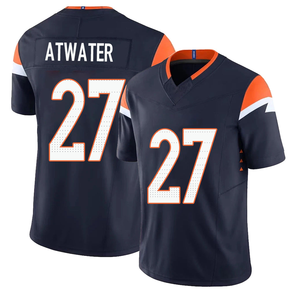 Denver #27 Atwater Player Football V Neck Short Sleeve Navy Jersey Steve For Men Youth Women Gift