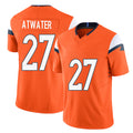 Denver #27 Atwater Player Football V Neck Short Sleeve Jersey Orange Steve For Men Youth Women Gift