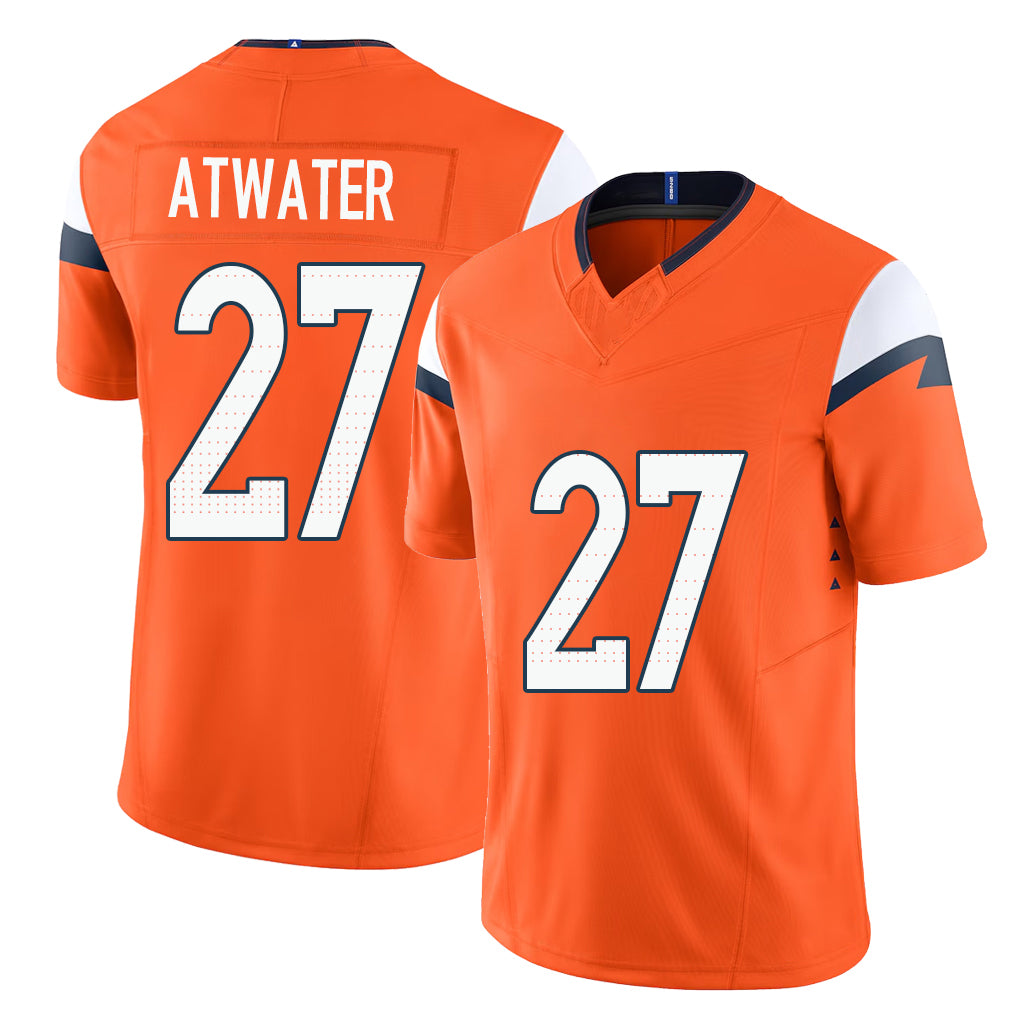 Denver #27 Atwater Player Football V Neck Short Sleeve Jersey Orange Steve For Men Youth Women Gift