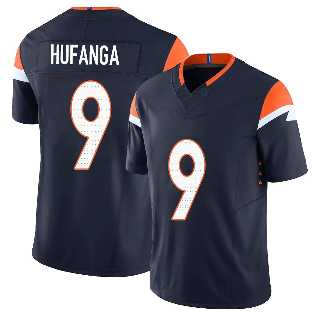 Denver #9 Hufanga Player Football V Neck Short Sleeve Navy Jersey Talanoa For Men Youth Women Gift