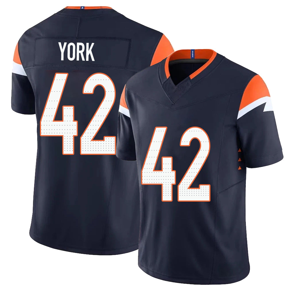 Denver #42 York Player Football V Neck Short Sleeve Navy Jersey Taurean For Men Youth Women Gift