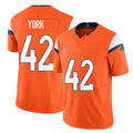Denver #42 York Player Football V Neck Short Sleeve Jersey Orange Taurean For Men Youth Women Gift