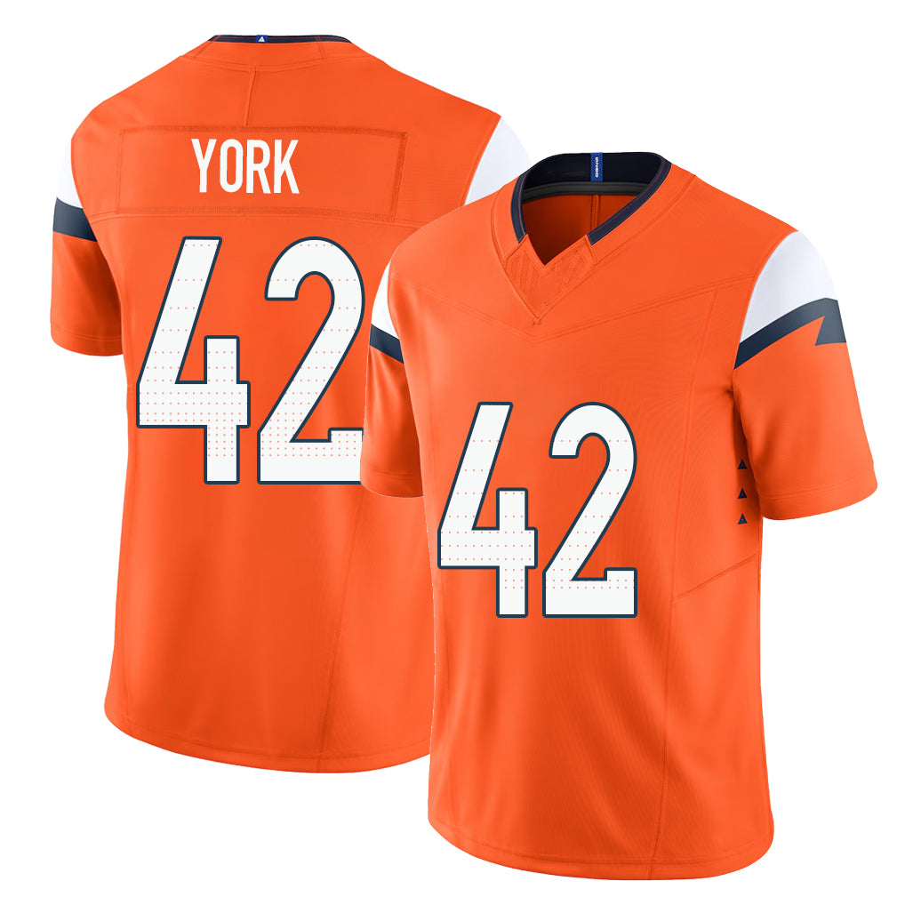 Denver #42 York Player Football V Neck Short Sleeve Jersey Orange Taurean For Men Youth Women Gift