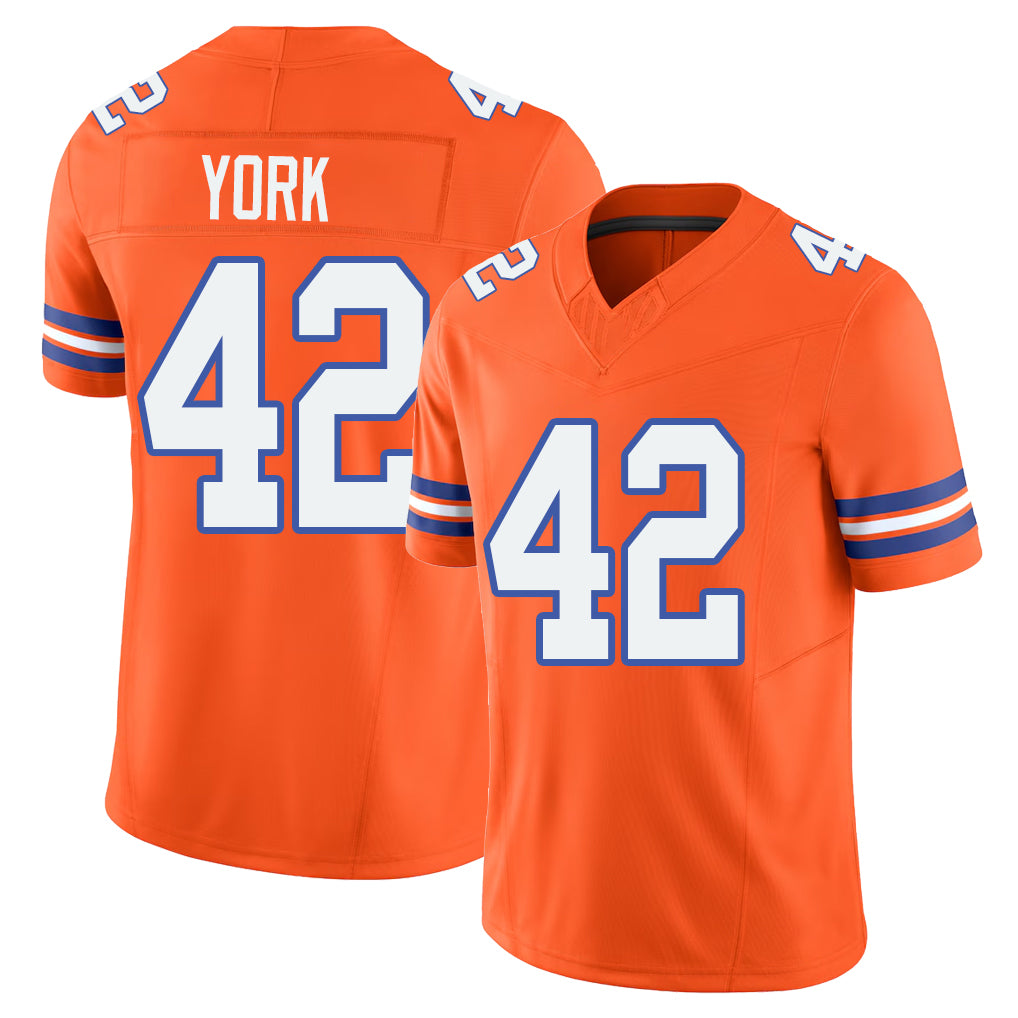 Denver #42 York Player Football V Neck Short Sleeve Orange Jersey Taurean For Men Youth Women Gift