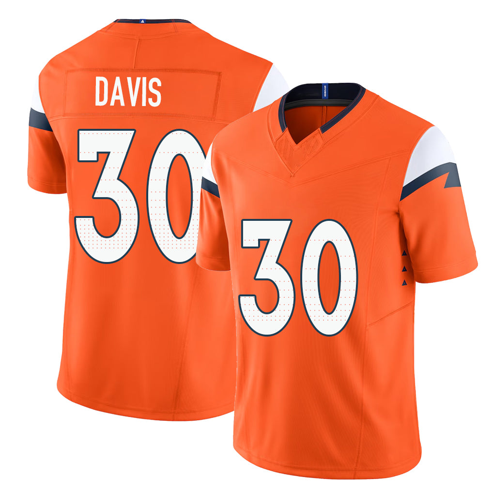 Denver #30 Davis Player Football V Neck Short Sleeve Jersey Orange Terrell For Men Youth Women Gift