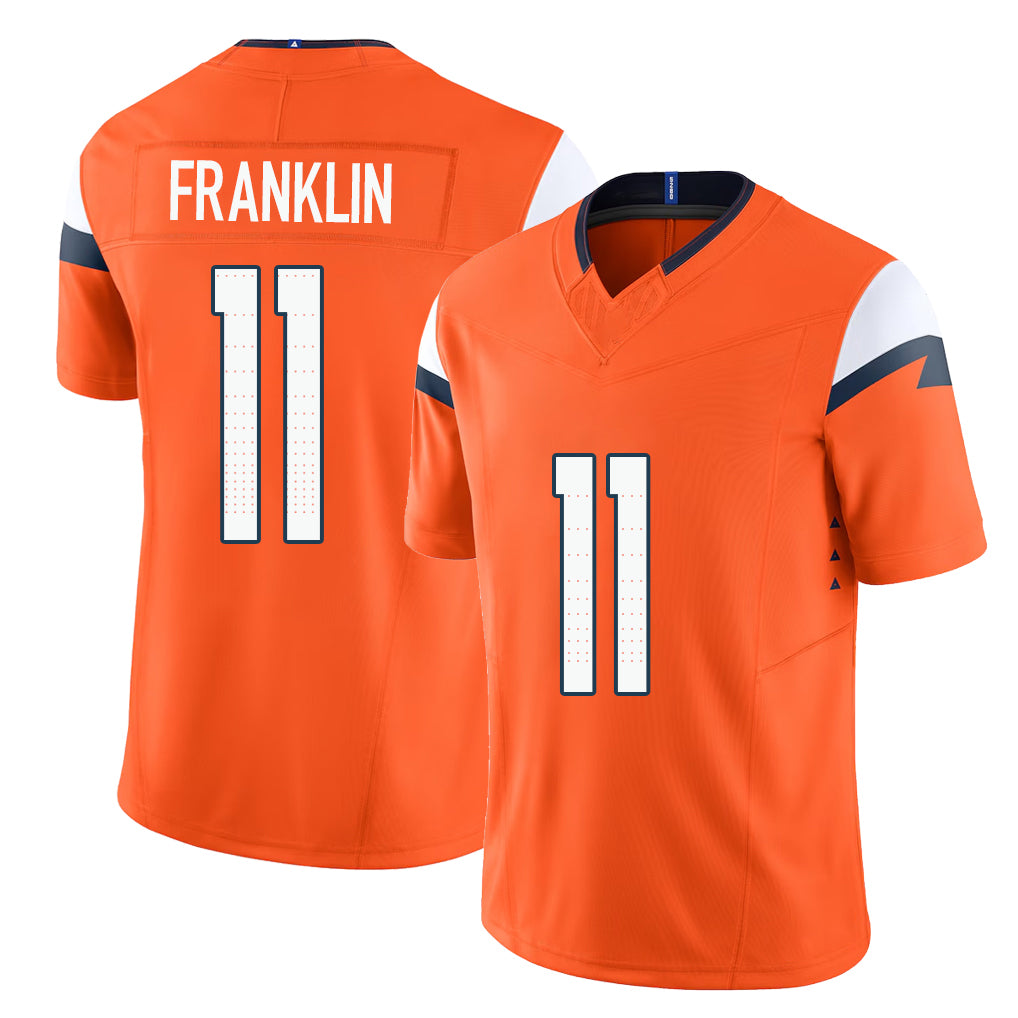 Denver #11 Franklin Player Football V Neck Short Sleeve Jersey Orange Troy For Men Youth Women Gift