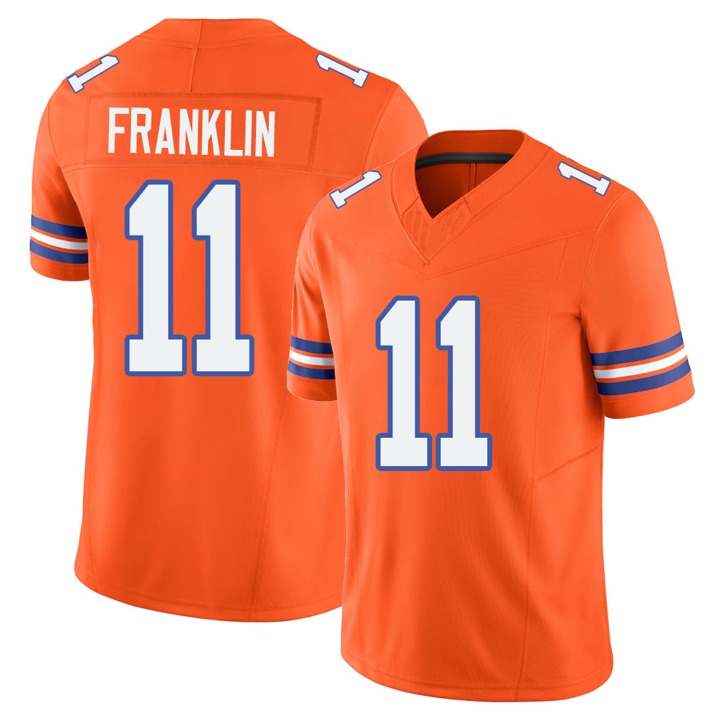 Denver #11 Franklin Player Football V Neck Short Sleeve Orange Jersey Troy For Men Youth Women Gift