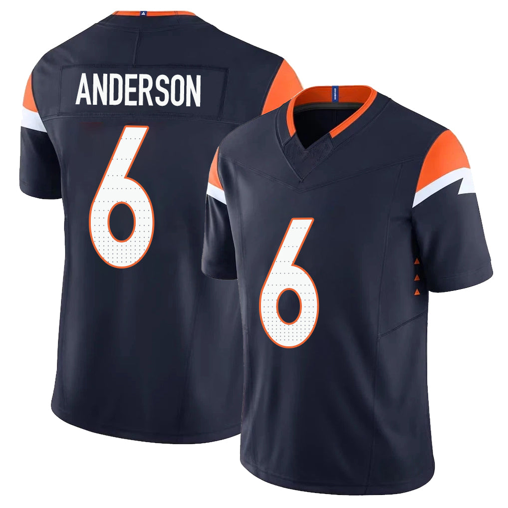 Denver #6 Anderson Player Football V Neck Short Sleeve Navy Jersey Tycen For Men Youth Women Gift