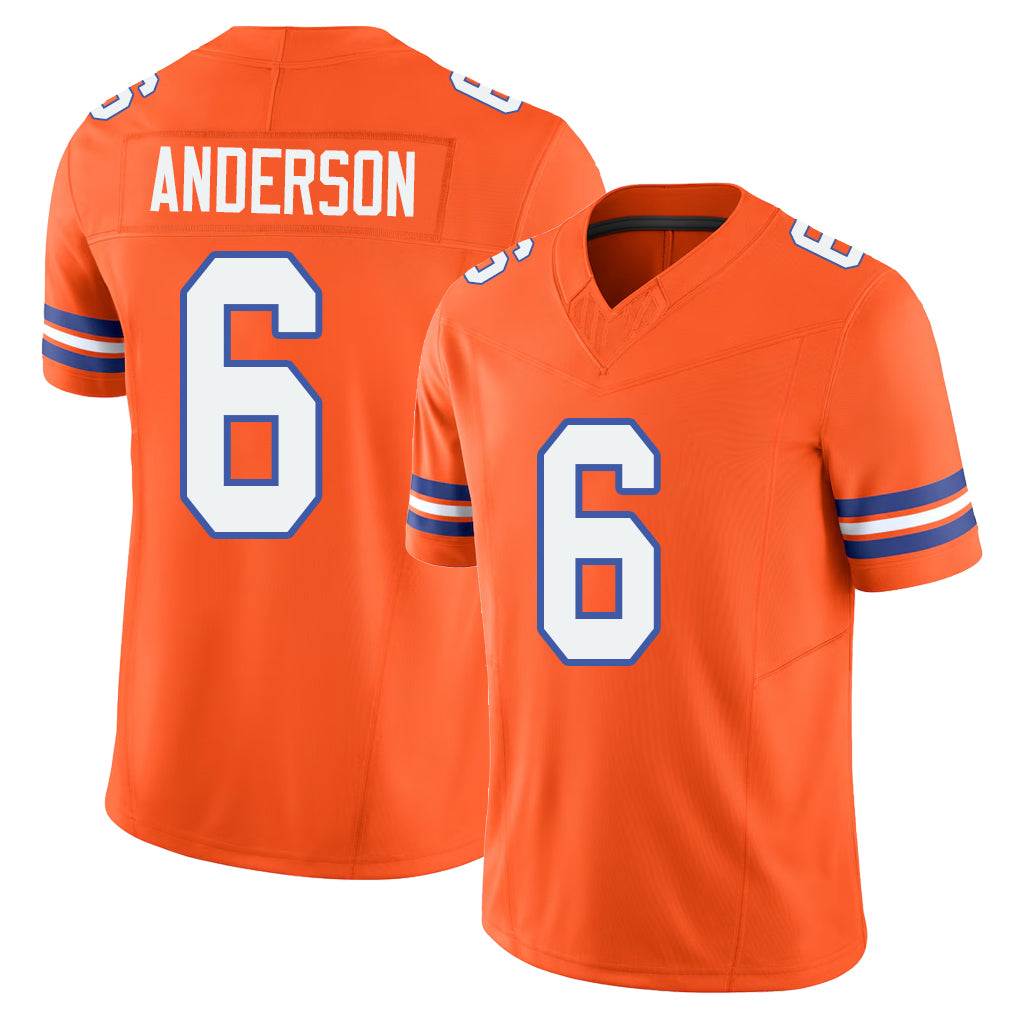 Denver #6 Anderson Player Football V Neck Short Sleeve Orange Jersey Tycen For Men Youth Women Gift