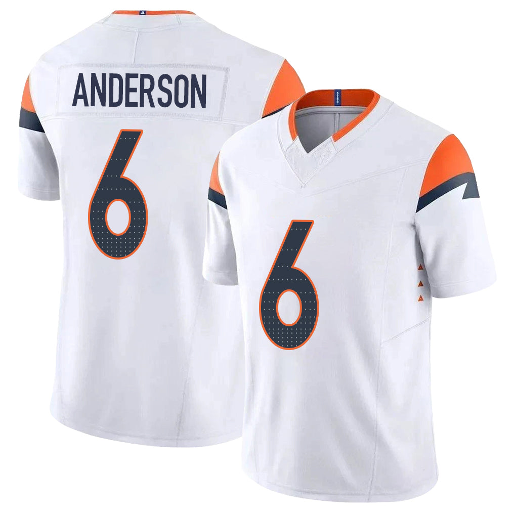 Denver #6 Anderson Player Football V Neck Short Sleeve White Jersey Tycen For Men Youth Women Gift