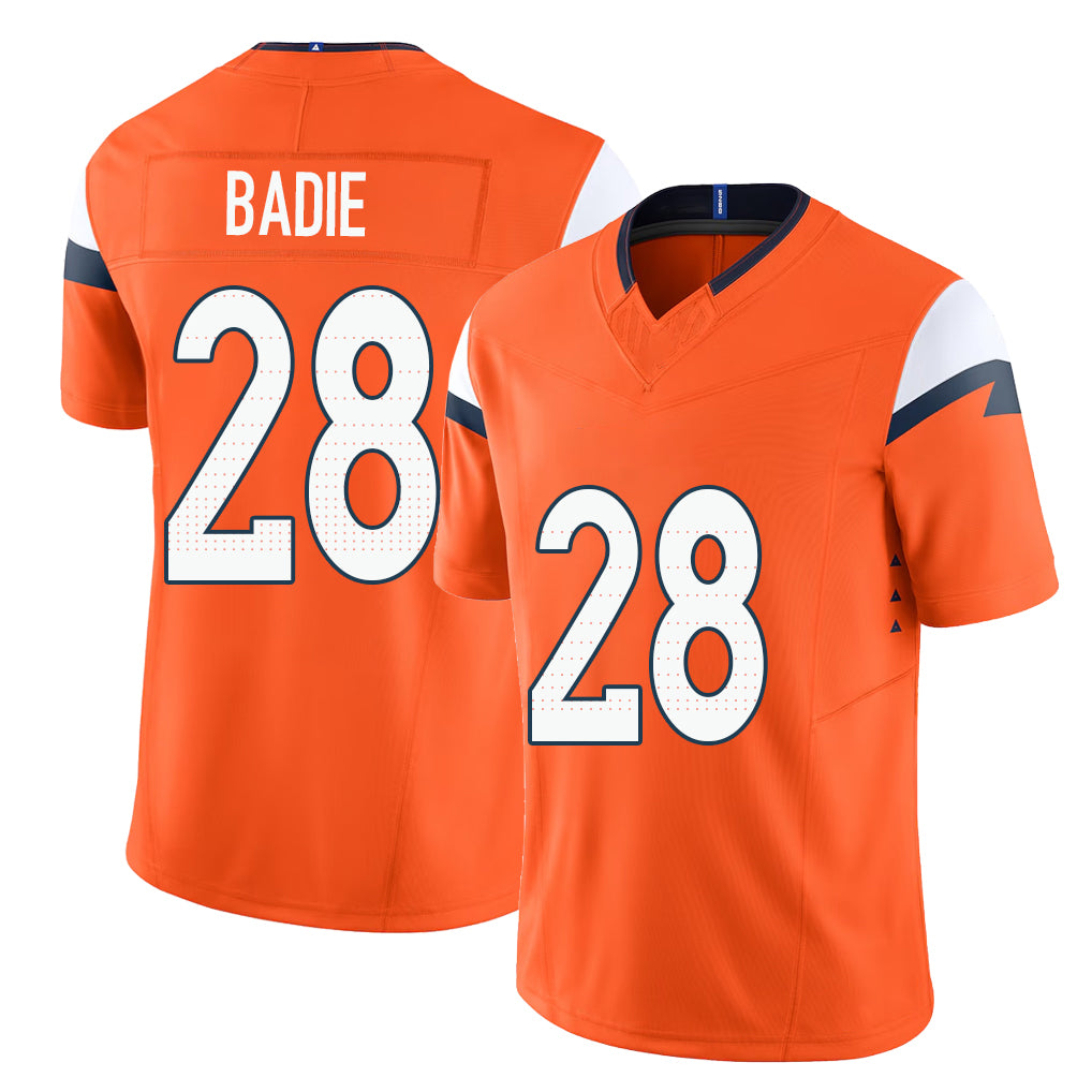 Denver #28 Badie Player Football V Neck Short Sleeve Jersey Orange Tyler For Men Youth Women Gift