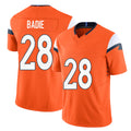 Denver #28 Badie Player Football V Neck Short Sleeve Jersey Orange Tyler For Men Youth Women Gift