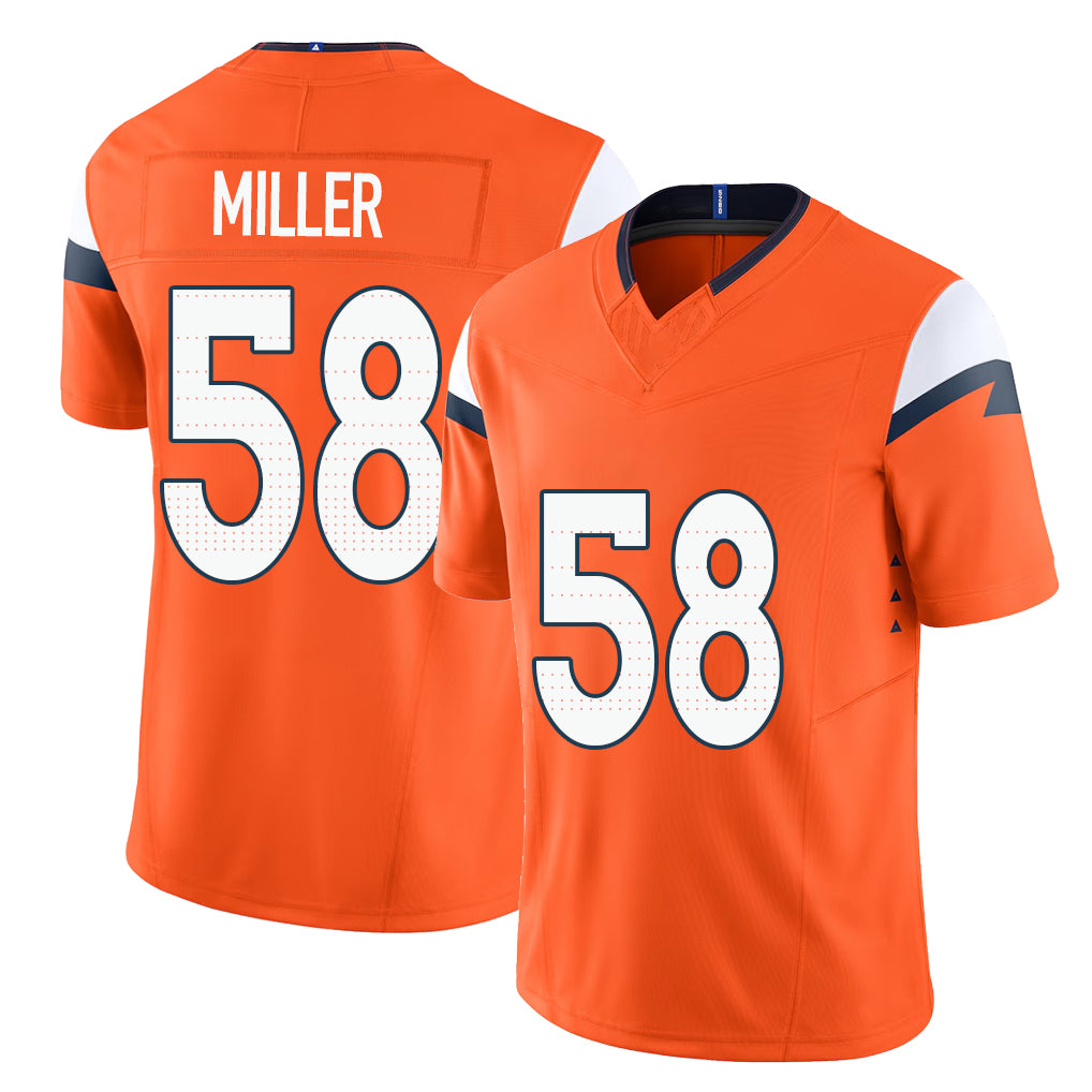 Denver #58 Miller Player Football V Neck Short Sleeve Jersey Orange Von For Men Youth Women Gift