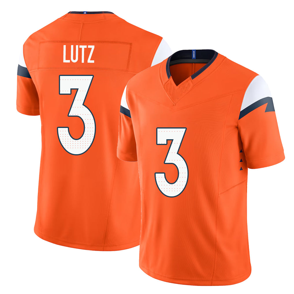 Denver #3 Lutz Player Football V Neck Short Sleeve Jersey Orange Wil For Men Youth Women Gift