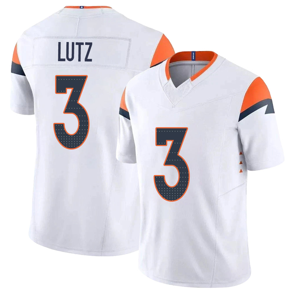 Denver #3 Lutz Player Football V Neck Short Sleeve White Jersey Wil For Men Youth Women Gift