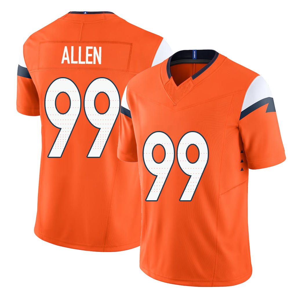 Denver #99 Allen Player Football V Neck Short Sleeve Jersey Orange Zach For Men Youth Women Gift