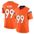 Denver #99 Allen Player Football V Neck Short Sleeve Jersey Orange Zach For Men Youth Women Gift