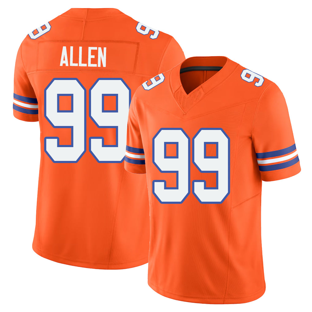 Denver #99 Allen Player Football V Neck Short Sleeve Orange Jersey Zach For Men Youth Women Gift