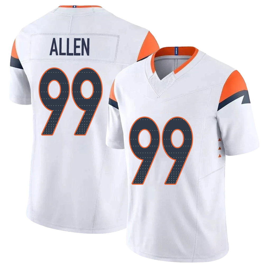 Denver #99 Allen Player Football V Neck Short Sleeve White Jersey Zach For Men Youth Women Gift